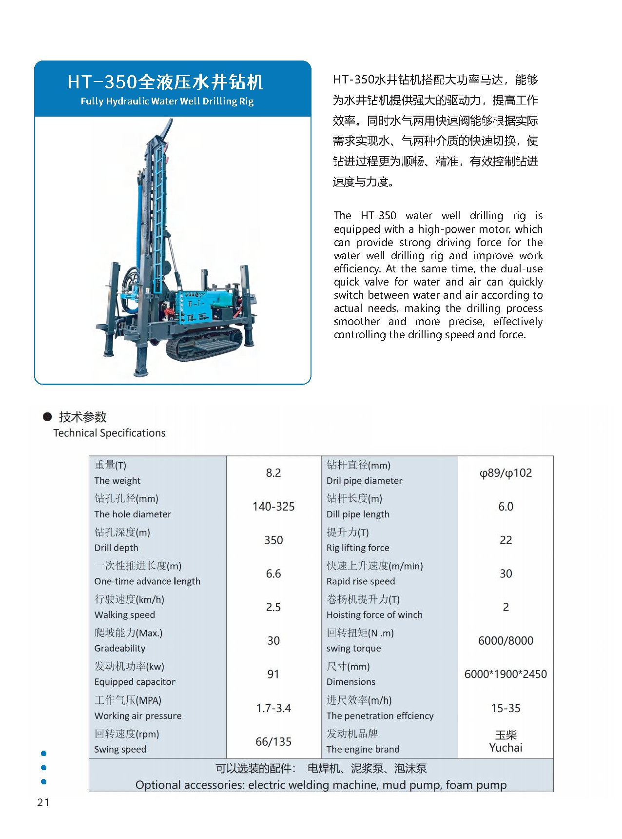 Rig Pengeboran Sumur Air Hidrolik Penuh Runquan HT-350