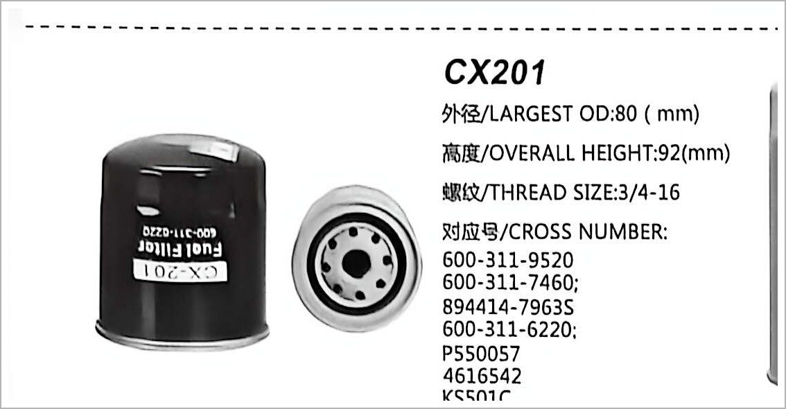 Fuel Filter CX201 for Komatsu PC40-5 PC40-6 PC60-3 Excavator